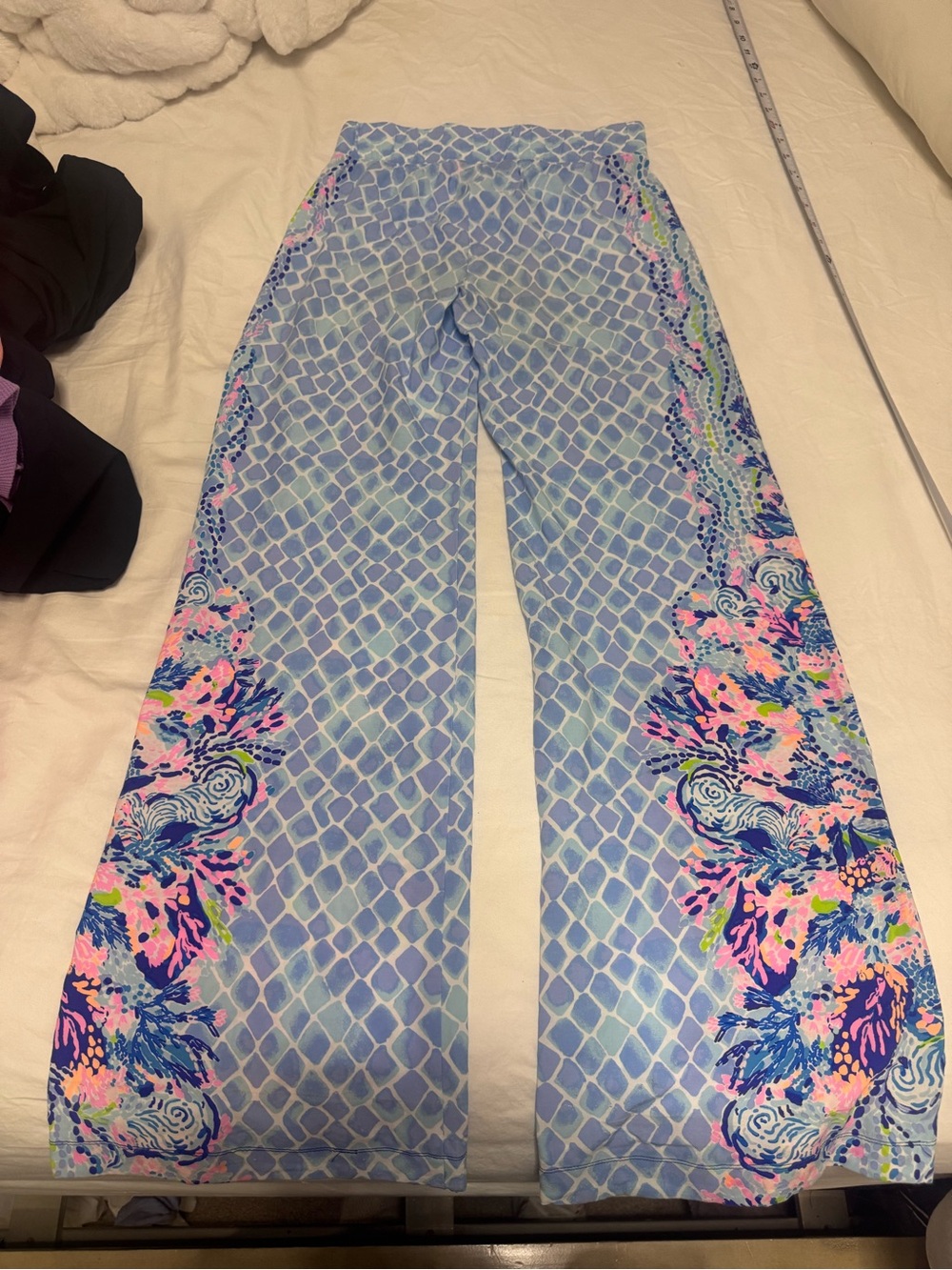 Lilly Pulitzer Light Blue Wide-Leg Pants with Pink & Navy Floral Side Panels